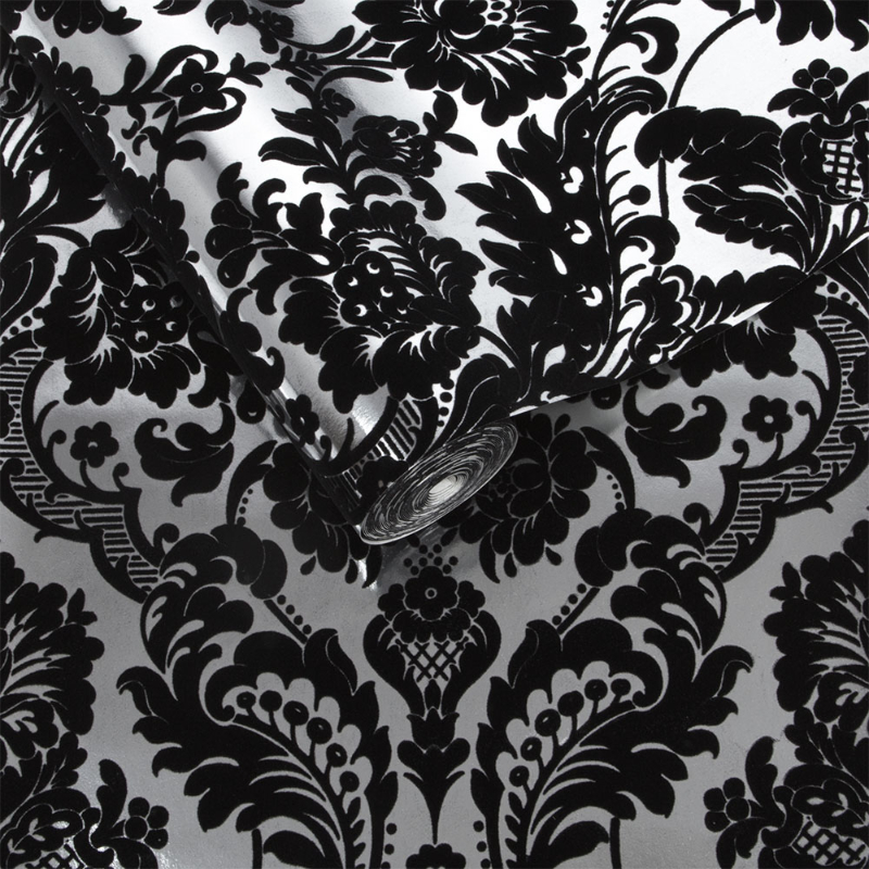 Gothic Damask Flock Black/Silver