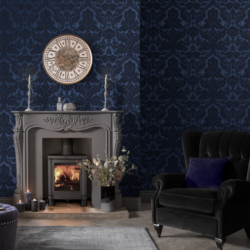 Gothic Damask Flock Cobalt