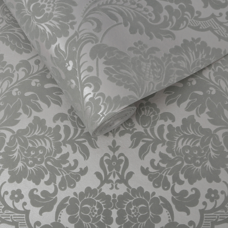 Gothic Damask Flock Grey/silver