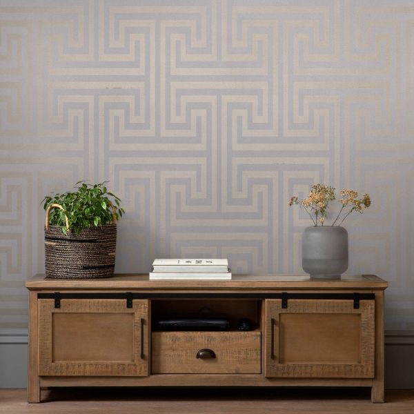 Metallic Greek Key Grey - Image 2