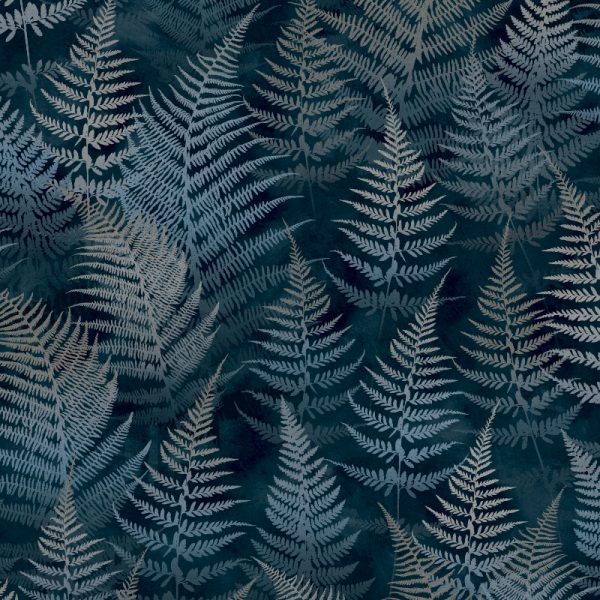 Woodland Fern French Navy up-close