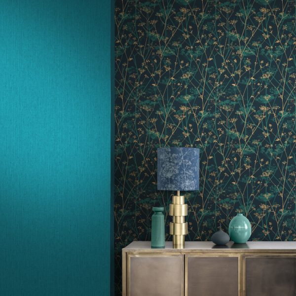 Tisbury Teal applied on the left side of the wall