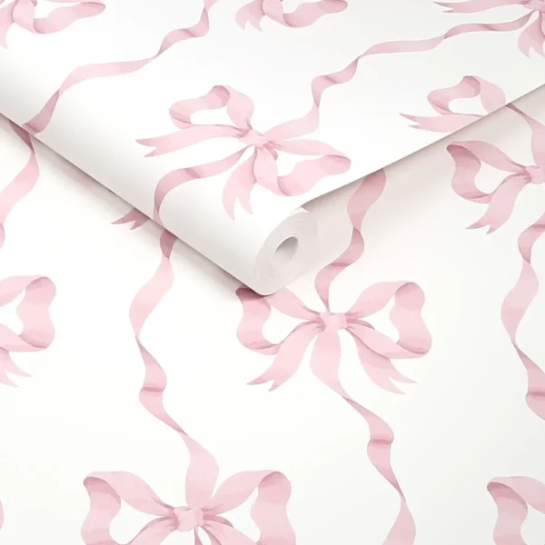 Ribbon Bow Pink - Wallpaper Emporium