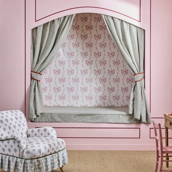 Ribbon Bow Pink - Wallpaper Emporium