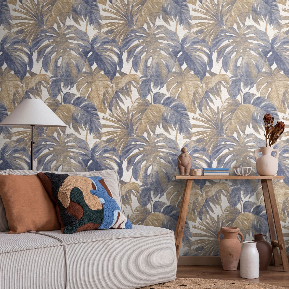 Mistry Monstera Leaves Deep Blue roomset