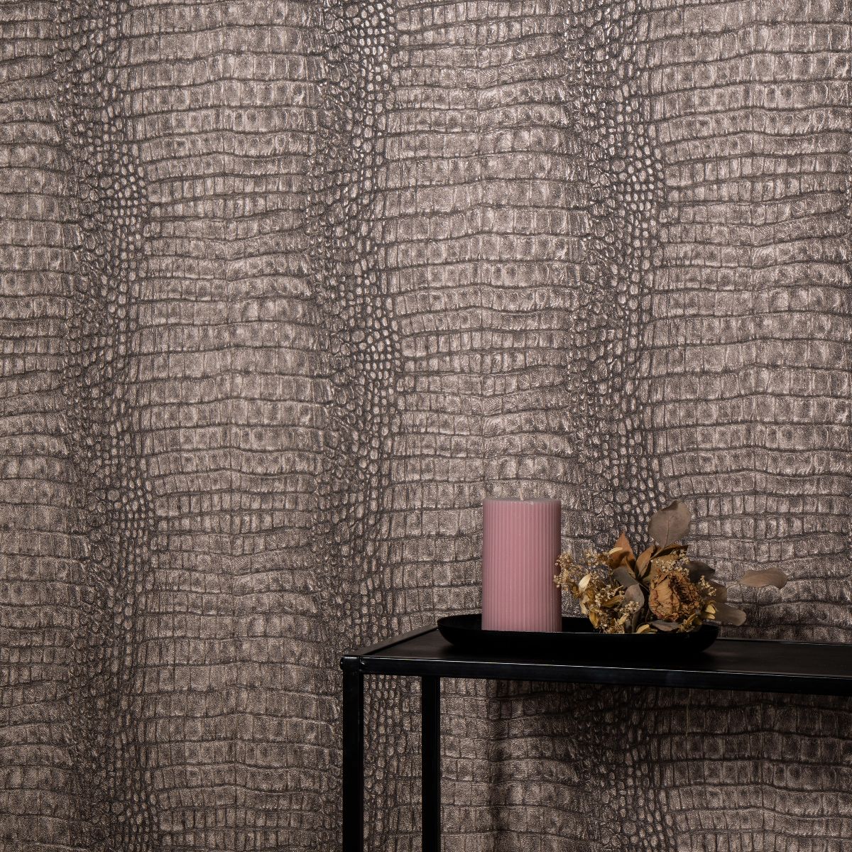 Wild Lagoon Animal Skin Brown Metallic roomset
